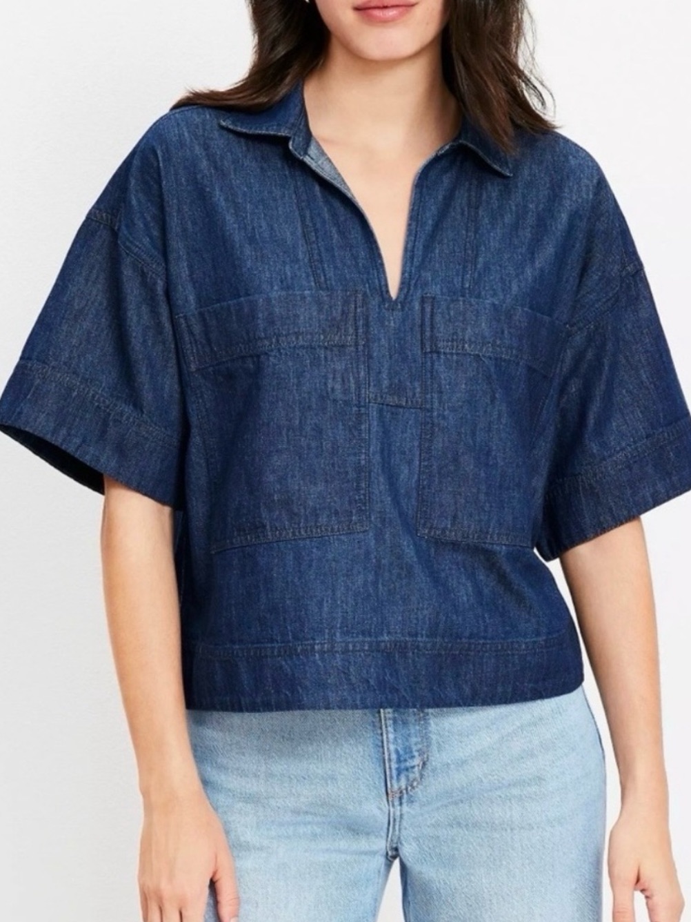 Loft Indigo Short-Sleeve Popover Shirt